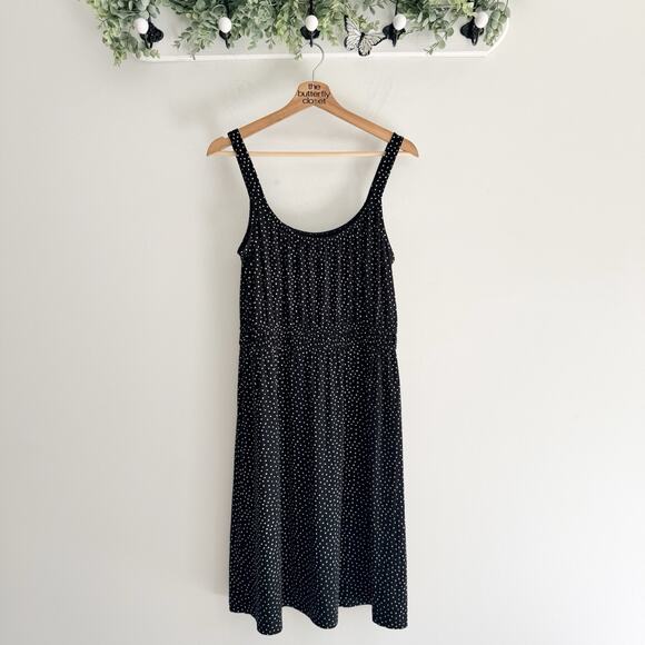 Garnet Hill Black and White Polka Dot Gathered Knit Mini Dress Size Medium OO30 - Picture 1 of 3